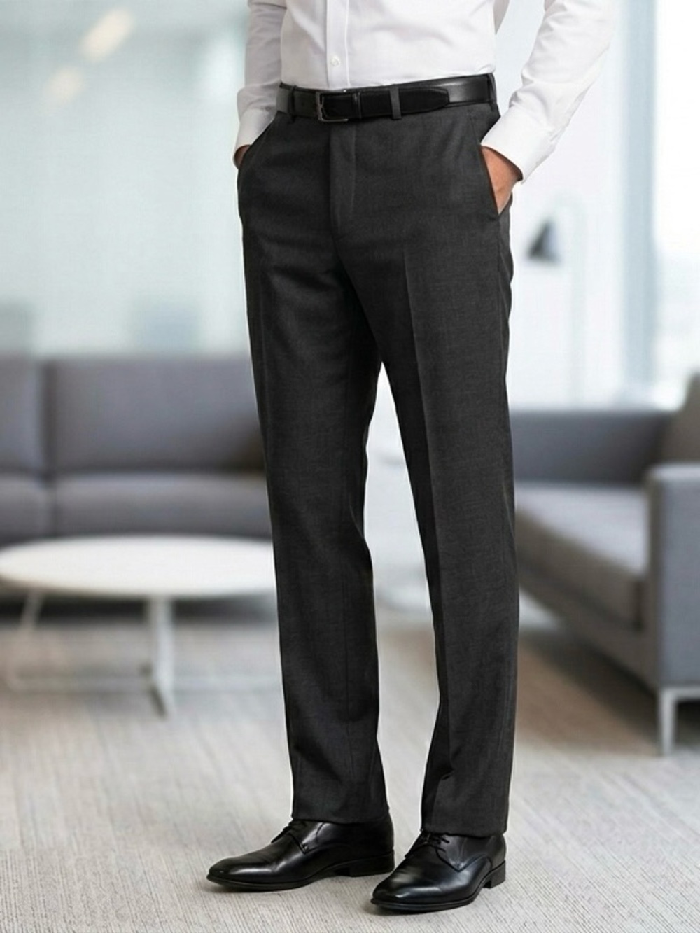 EDWARDS GARMENT Signature Men’s Dress Pants Charcoal Gra Flat Front Tailored Fit
